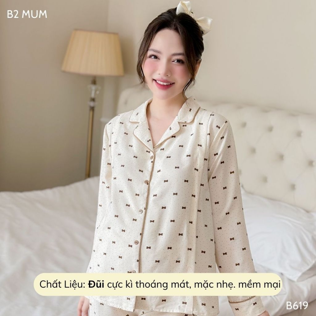 Bộ bầu mặc nhà và sau sinh đũi cao cấp mềm nhẹ mát áo có khóa dọc bé ti và quần chun chỉnh bụng B619 thiết kế by B2MUM