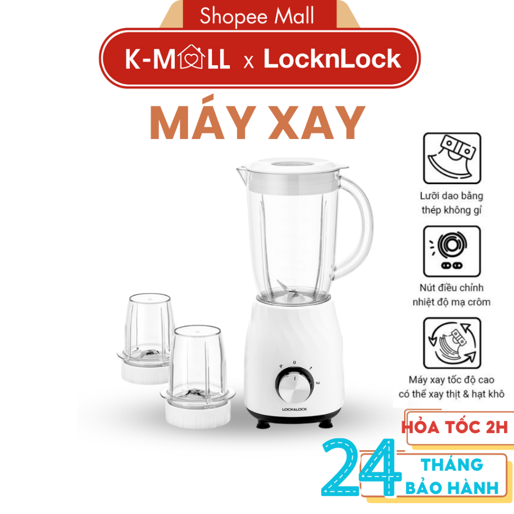 Máy xay sinh tố đa năng LocknLock dung tích 1.2L EJM462 , 3 cối xay, lưỡi dao thép không rỉ - K-MALL