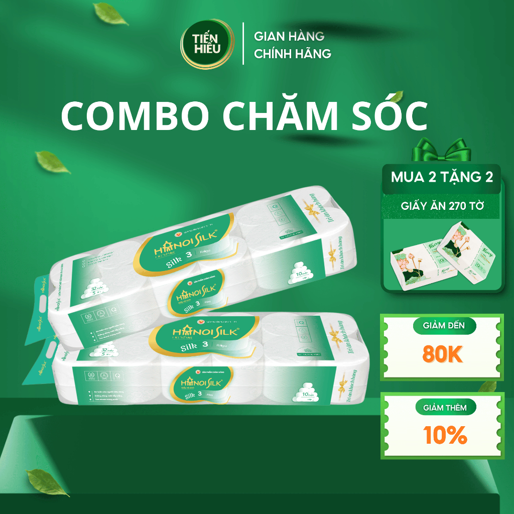 Ảnh Mua Bịch GVS HANOISILK 10 Cuộn 3 Lớp Ko Lõi - Có Lõi Tan Nhanh, Tặng 2 Bịch Giấy Ăn Rút Đa Năng 270 Tờ 1