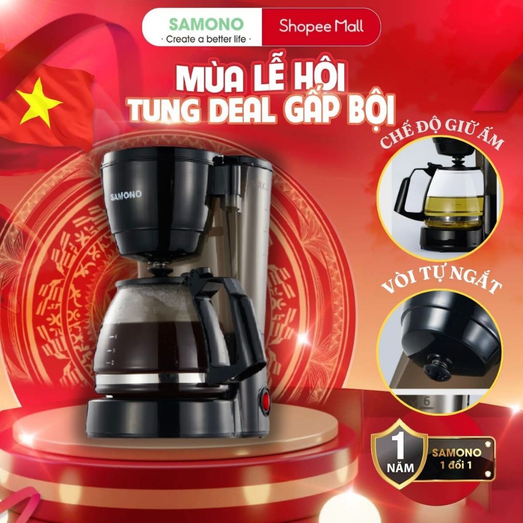 Ảnh Samono Máy pha cà phê/trà 750ml, chức năng giữ nhiệt, vòi tự ngắt chống rò rỉ, hộp chứa có thể tháo rời 1