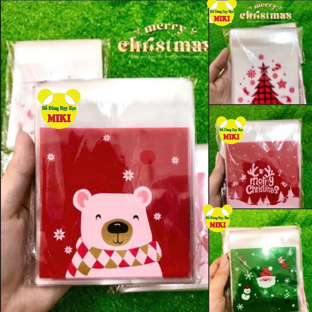 SET 10 TÚI ĐỰNG CÓ SẴN KEO DÁN PHONG CÁCH GIÁNG SINH NOEL, mix mẫu ngẫu nhiên (Đồ dùng dạy học Miki)