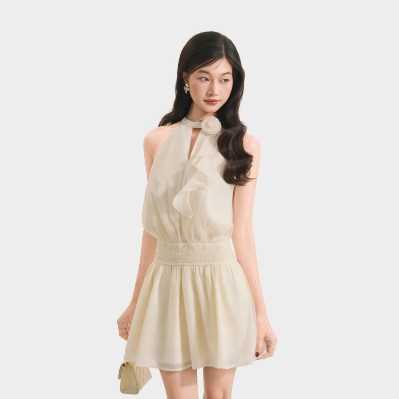 Ảnh Đầm Kiểu Nữ MARC FASHION Sát Nách Nhún Eo Cổ Xẻ Đính Hoa - FASH102024 2