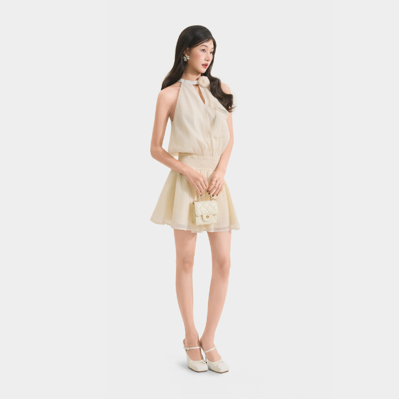 Ảnh Đầm Kiểu Nữ MARC FASHION Sát Nách Nhún Eo Cổ Xẻ Đính Hoa - FASH102024 3