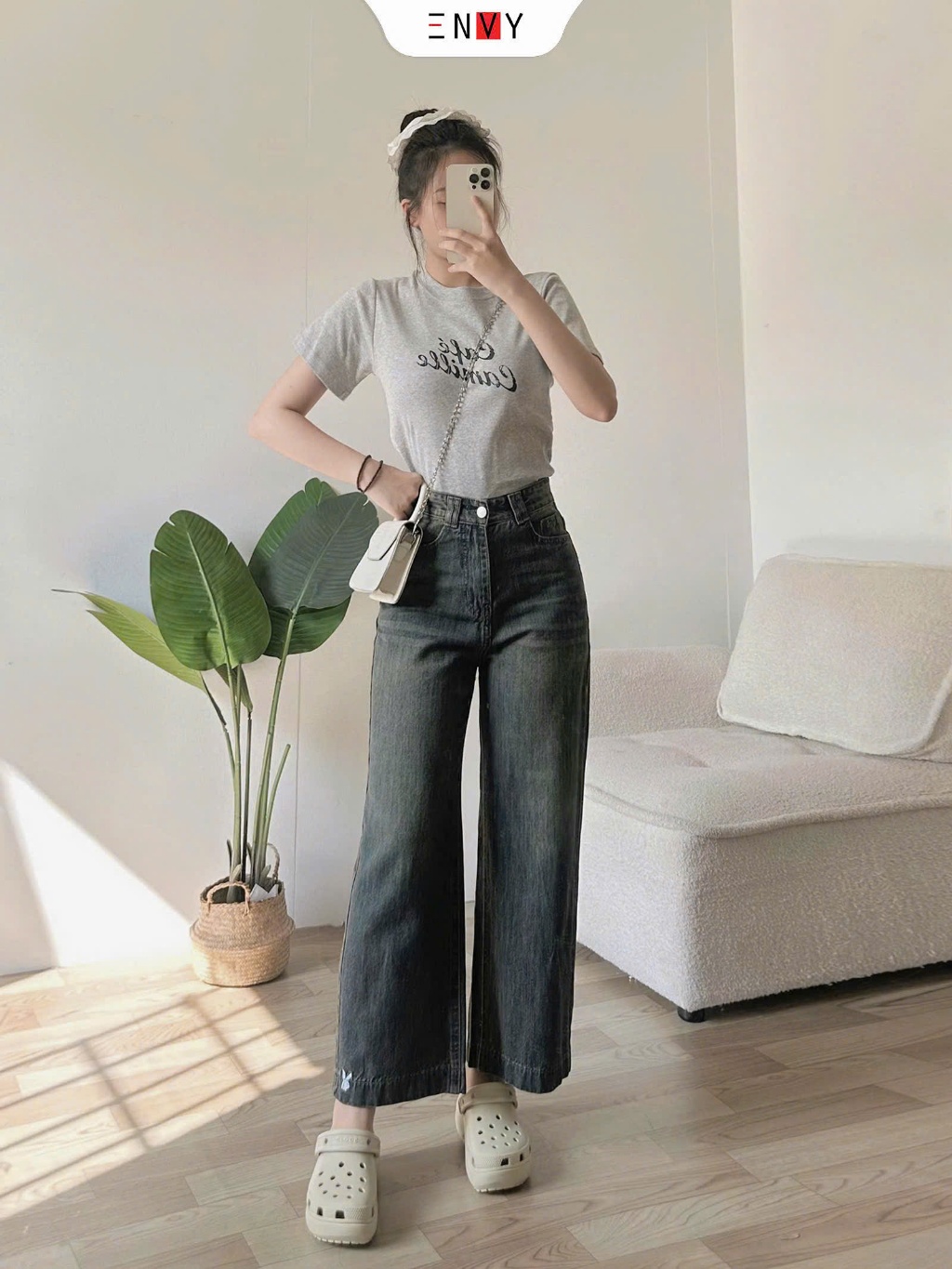 Ảnh Quần Jean Ống Suông Nữ Dáng Ngắn Vải Mềm ENVY J150 1