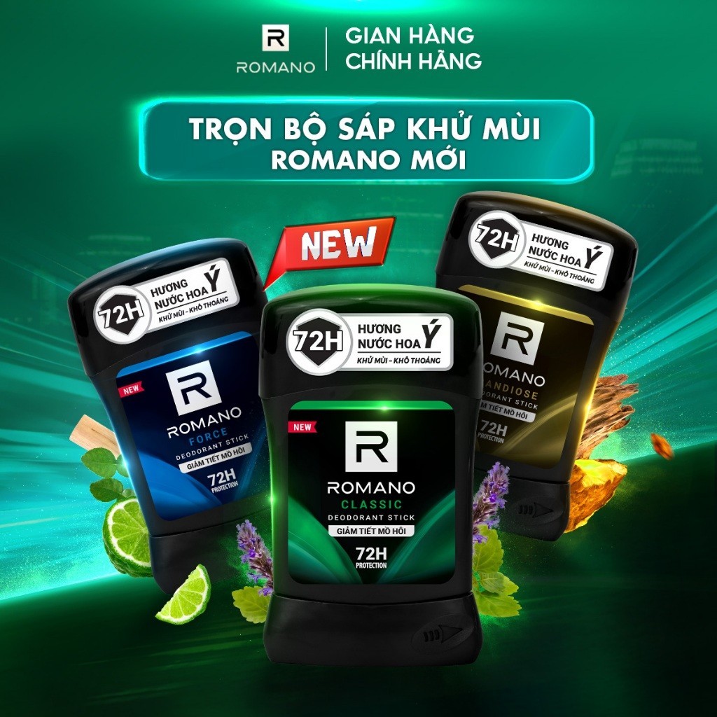 Combo 2 Sáp ngăn mùi cho nam Romano 50g - Khử mùi 72H, lưu hương Ý dài lâu - Live