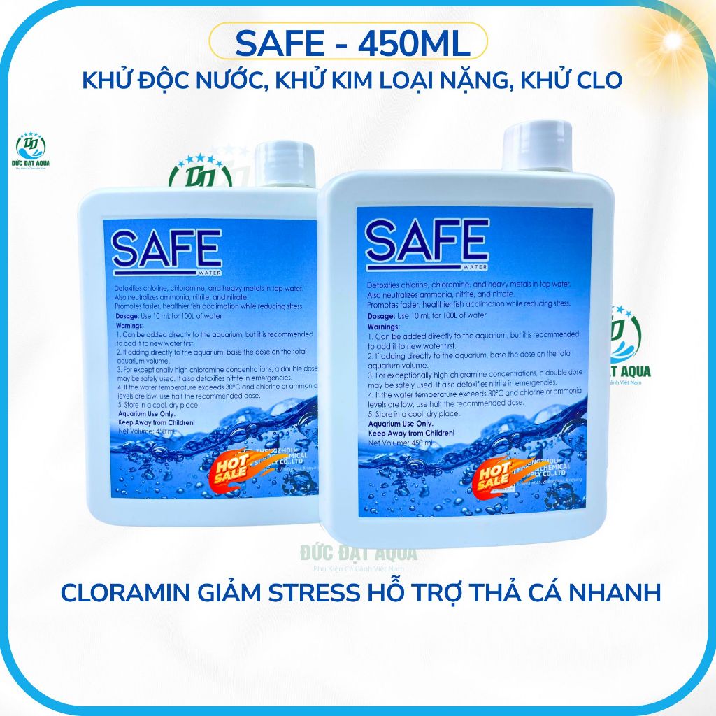 safe 450ml Khử độc nước, khử kim loại nặng, khử clo, cloramin; giảm stress hỗ trợ thả cá nhanh,khỏe 3