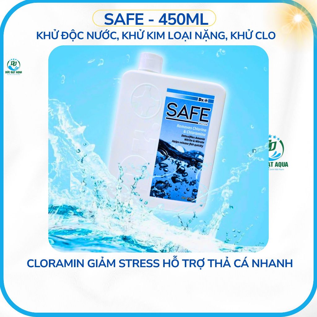 safe 450ml Khử độc nước, khử kim loại nặng, khử clo, cloramin; giảm stress hỗ trợ thả cá nhanh,khỏe 2
