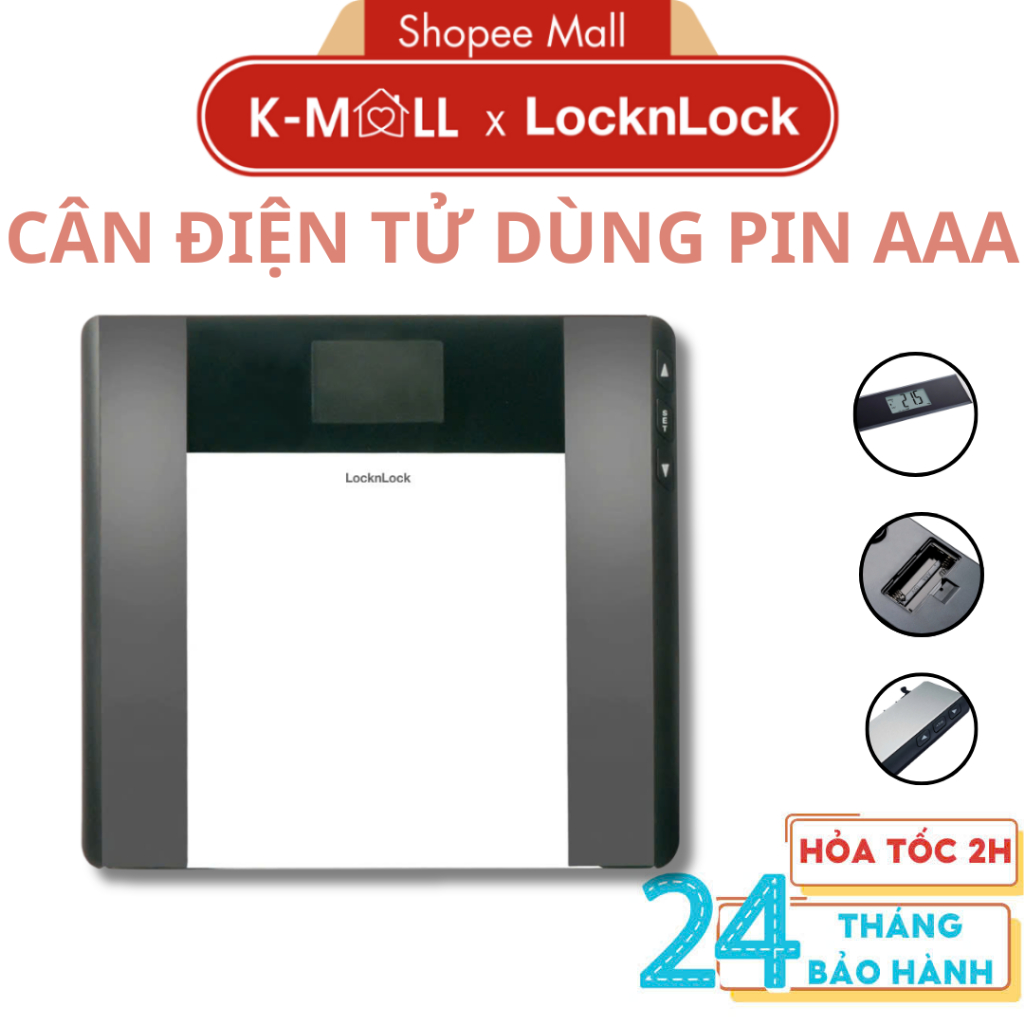 Cân sức khỏe điện tử LocknLock 180kg Không sạc dùng pin ENC516BLK Màu Đen - K-MALL