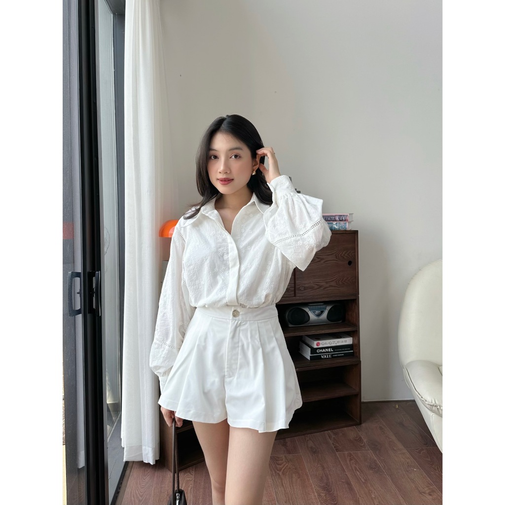 Ảnh Áo Sơmi Nữ Mùa Hè Công Sở Tay Dài Phồng Hoạt Tiết Hoa Nhí 3D  -  LIFA TOP - GOÛT DE JUN 2