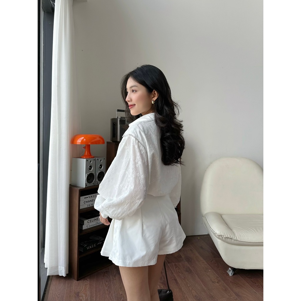 Ảnh Áo Sơmi Nữ Mùa Hè Công Sở Tay Dài Phồng Hoạt Tiết Hoa Nhí 3D  -  LIFA TOP - GOÛT DE JUN 1