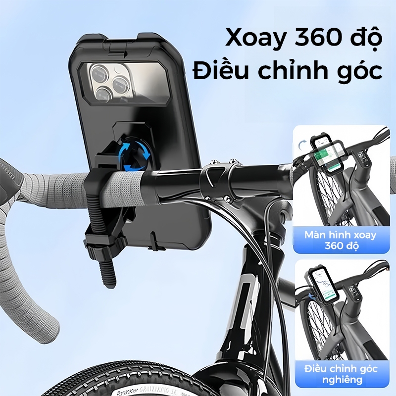 Giá đỡ điện thoại di động chống nước mưa 360 độ, chống nước, chống bụi và chống rơi cho ô tô điện và xe máy