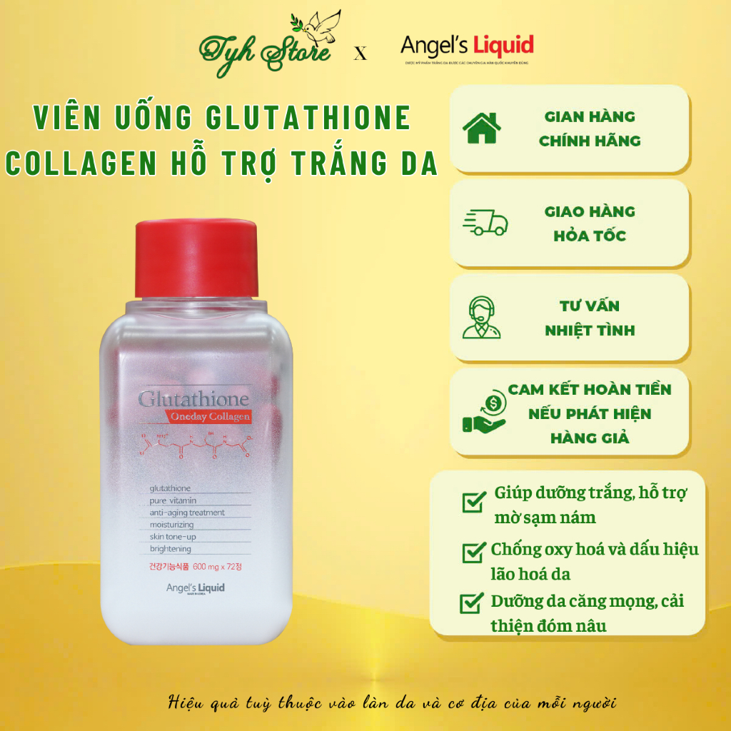 angels liquid glutathione ever collagen Viên Uống Angel's Trắng Da, Giúp Chống Lão Hoá Oneday 600mg 72v Make P:REM Glutathione PDRN Glow