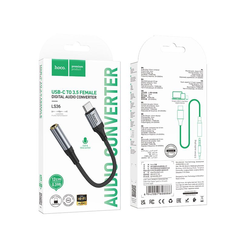Cáp chuyển đổi Hoco LS36 ( USB/Type-C đực sang 3.5mm cái )