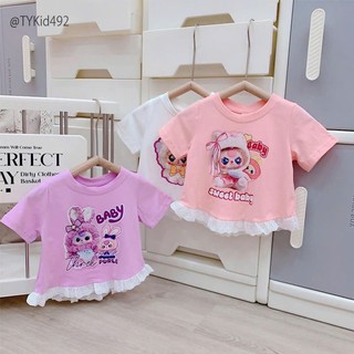 Quần áo trẻ em, Áo thun hè bé gái in hoạt hình 3 màu phối ren cho bé 9-26kg A492 | Tiểu Yến KID