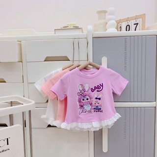 Quần áo trẻ em, Áo thun hè bé gái in hoạt hình 3 màu phối ren cho bé 9-26kg A492 | Tiểu Yến KID