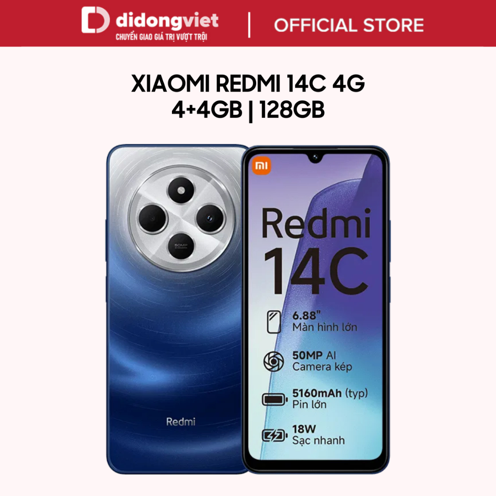 Ảnh Điện thoại Xiaomi Redmi 14C 4GB + 4GB | 128GB - 6.88" 120Hz | Chip Helio G81-Ultra - Camera 50MP - 5160mAh | BH 18 tháng 1