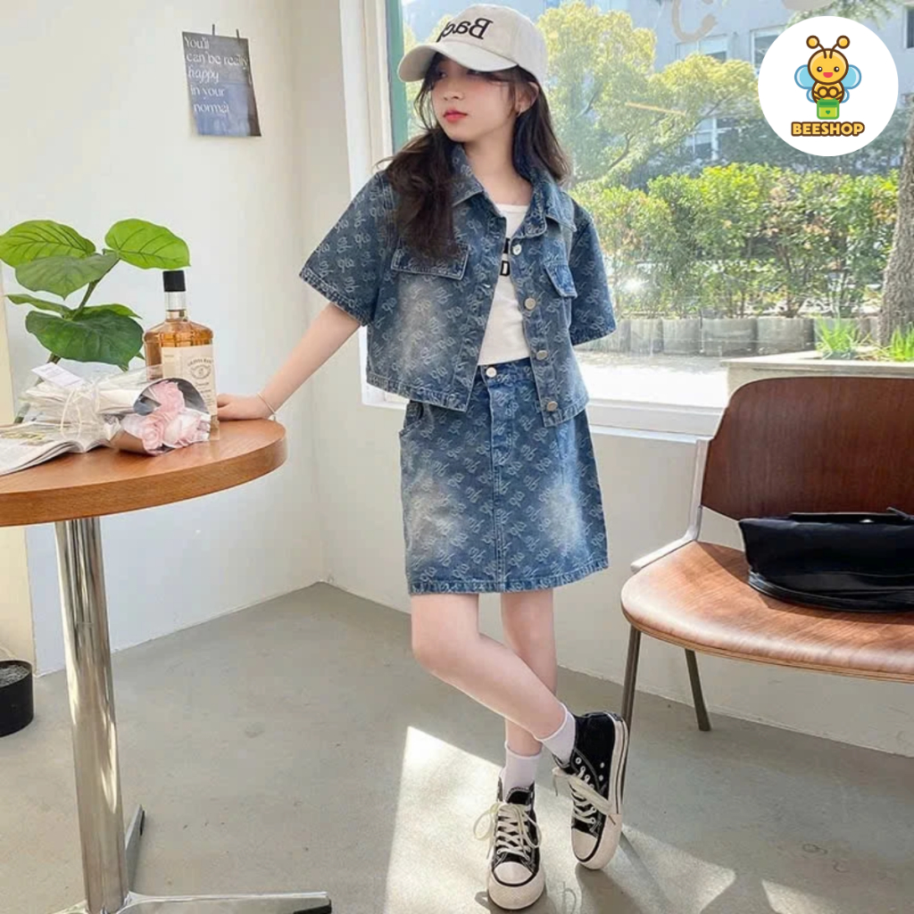 Set jeans chữ mài cho bé gái size đại BEESHOP H25057