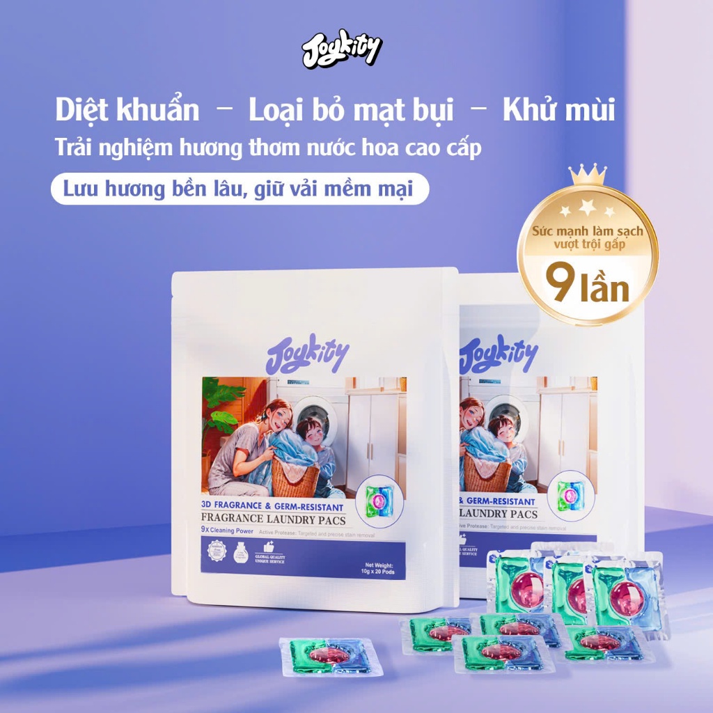 Ảnh [MUA 1 TẶNG 1] Viên Giặt Hương Nước Hoa Joykity Công Thức 3in1 Dịu Nhẹ An Toàn Cho Da Lưu Hương 24 Tiếng Túi 20V 1