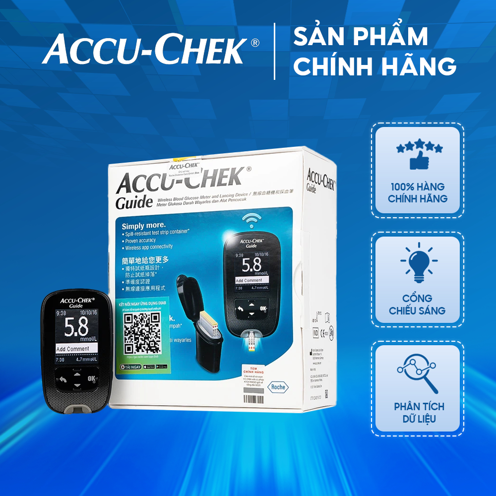 Ảnh Máy đo đường huyết ACCU – CHEK Guide – Màn hình hiển thị sắc nét - Hỗ trợ đo ban đêm – Nút đẩy que 1
