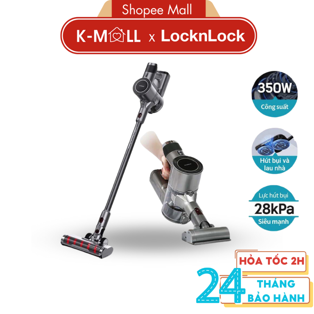 Máy hút bụi không dây LocknLock ENV356GRY Màu Xám, đa năng cầm tay 3in1, động cơ BLDC  - K-MALL