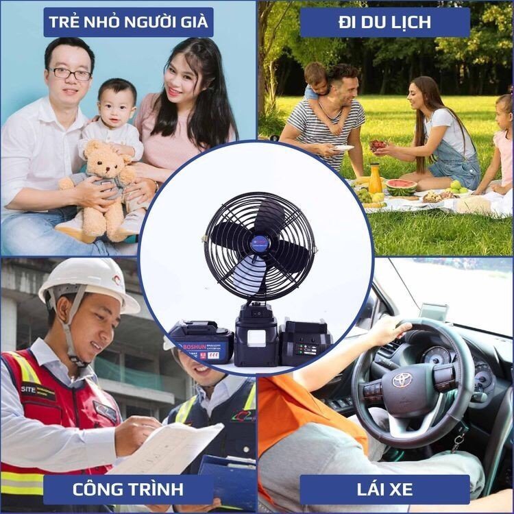 Quạt Tích Điện BOSHUN 8inch – Quay Được, 2 Tốc Độ – Lồng Sắt – Quạt Cho Trẻ Nhỏ, Quạt Để Bàn Cho Bé, Đi Chợ, Đi dã ngoại