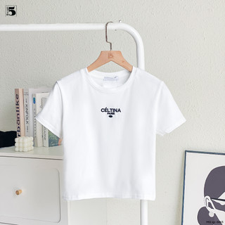 Áo Thun Nữ Croptop Tay Ngắn Cổ Tròn In Chữ Cesltina Paris Twentyfive Fashion - 6662