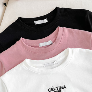 Áo Thun Nữ Croptop Tay Ngắn Cổ Tròn In Chữ Cesltina Paris Twentyfive Fashion - 6662