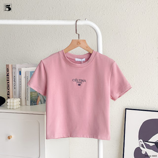Áo Thun Nữ Croptop Tay Ngắn Cổ Tròn In Chữ Cesltina Paris Twentyfive Fashion - 6662
