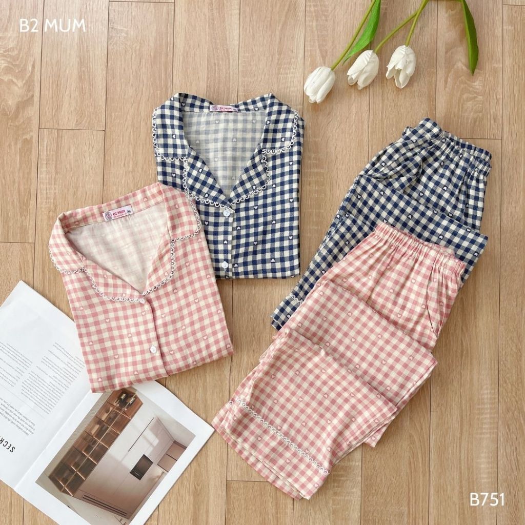 [BỘ TAY DÀI] pijama bầu và sau sinh chất đũi lạnh cao cấp, mềm mại thoáng mát cho con ti tiện lợi - B751 B2MUM
