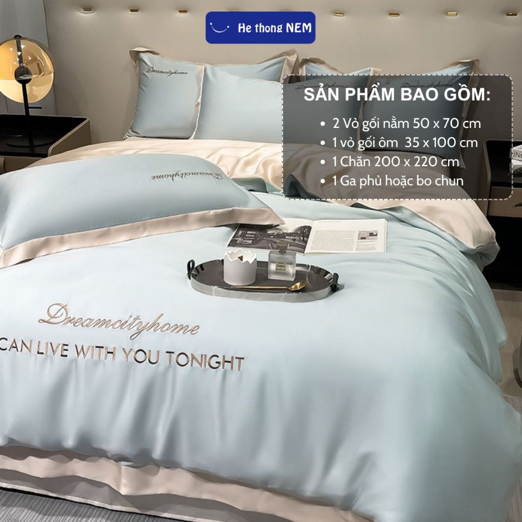 Ảnh Bộ Ga Giường 5 Món He thong NEM Cao Cấp Set Vỏ Chăn Trần Bông Ga Gối Trải Giường Phi Lụa Thái 5 Món Mát Lạnh Mùa Hè 3
