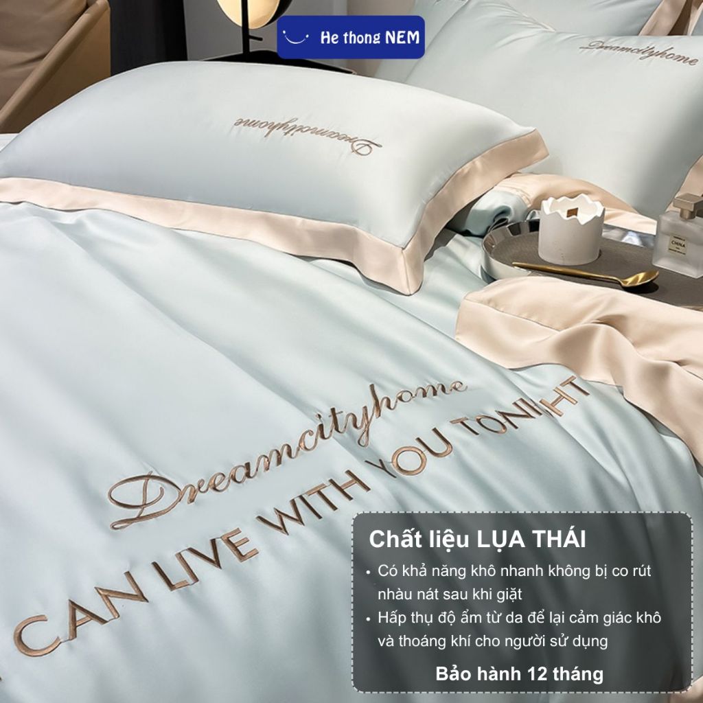 Ảnh Bộ Ga Giường 5 Món He thong NEM Cao Cấp Set Vỏ Chăn Trần Bông Ga Gối Trải Giường Phi Lụa Thái 5 Món Mát Lạnh Mùa Hè 4