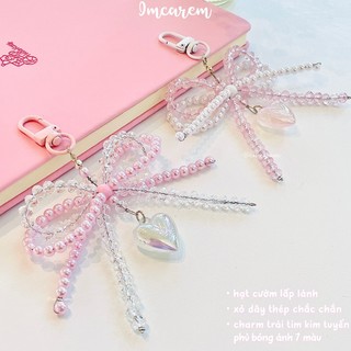 Móc Khóa Nơ Pha Lê 𝐁𝐥𝐮𝐬𝐡 𝐆𝐥𝐞𝐚𝐦 - Dây Đeo Điện Thoại - Balo -Túi Xách Xinh Xắn Handmade by IMCAREM