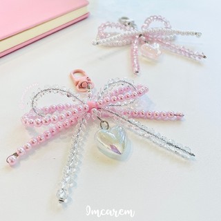 Móc Khóa Nơ Pha Lê 𝐁𝐥𝐮𝐬𝐡 𝐆𝐥𝐞𝐚𝐦 - Dây Đeo Điện Thoại - Balo -Túi Xách Xinh Xắn Handmade by IMCAREM