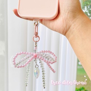 Móc Khóa Nơ Pha Lê 𝐁𝐥𝐮𝐬𝐡 𝐆𝐥𝐞𝐚𝐦 - Dây Đeo Điện Thoại - Balo -Túi Xách Xinh Xắn Handmade by IMCAREM