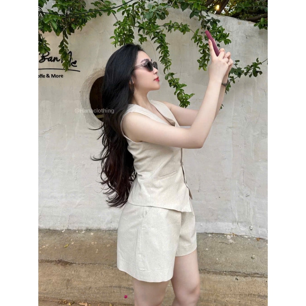 SET LINEN MÀU MUỐI TIÊU SÁT NÁCH ÁO GHILE MIX QUẦN SHORT BASIC SIÊU XINH TRẺ TRUNG NĂNG ĐỘNG