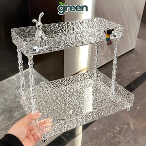 Kệ đựng mỹ phẩm trong suốt 2 tầng để bàn, Khay đựng đồ vân kim cương thiết kế gợn sóng sang trọng