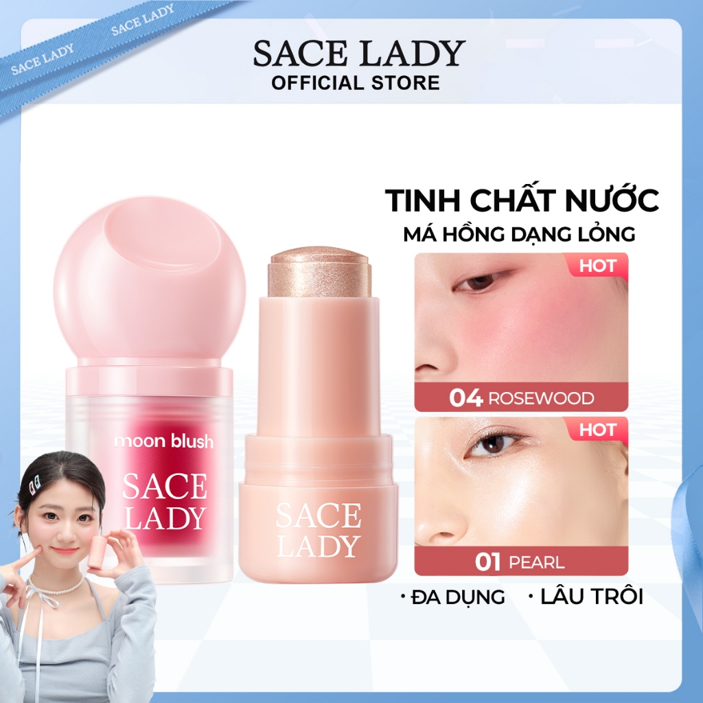 Phấn má hồng dạng lỏng SACE LADY + Phấn bắt sáng kết hợp lâu trôi, trang điểm tự nhiên cho mặt