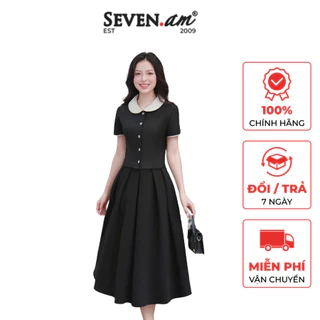 Áo kiểu cổ lá sen đen basic thời trang nữ Seven.AM H113111Z