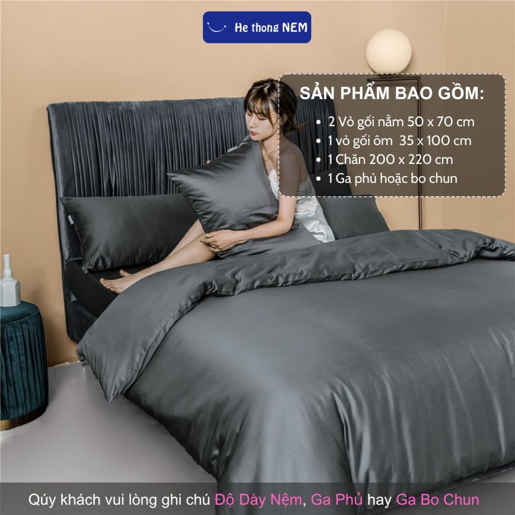 Ảnh Bộ Ga Giường 5 Món He thong Nem Cao Cấp Combo Vỏ Chăn Ra Grap Drap Gối Trải Giường Lụa Sumoi Mềm Mại Êm Ái 3