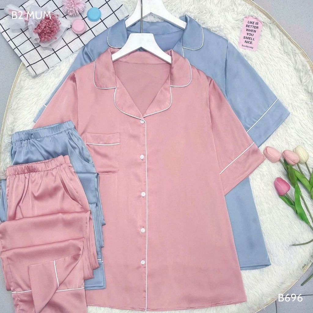 [BỘ TAY CỘC] Lụa Latin cao cấp mềm mát, quần chun cúc điều chỉnh cho mẹ bầu và sau sinh B696 B2 MUM