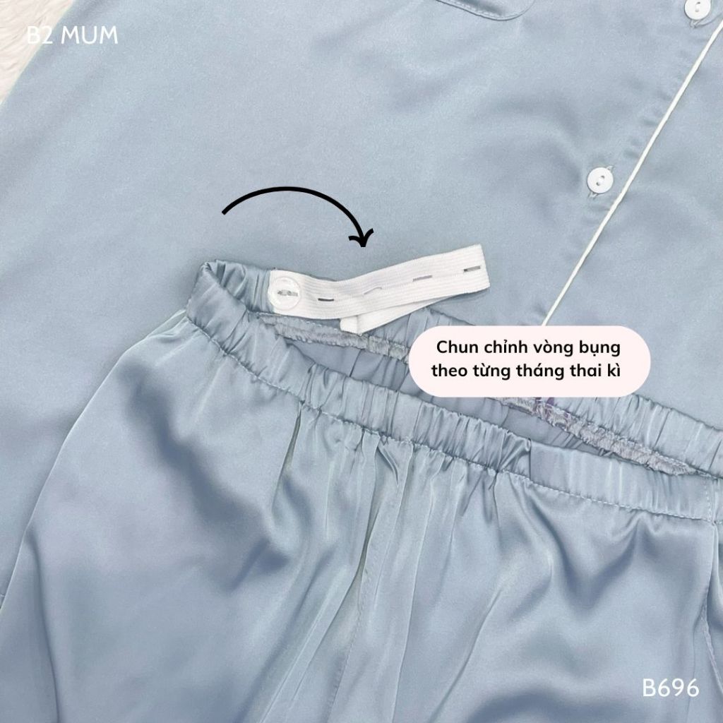 [BỘ TAY CỘC] Lụa Latin cao cấp mềm mát, quần chun cúc điều chỉnh cho mẹ bầu và sau sinh B696 B2 MUM