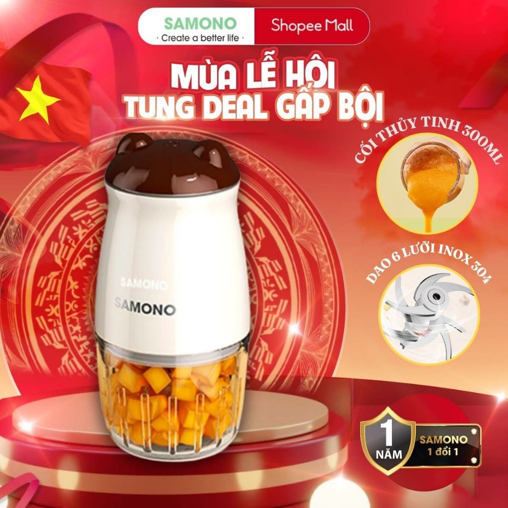Ảnh Samono Máy xay thực phẩm mini đa năng, 6 lưỡi dao, dung tích 300ml, công suất 200w, xay nhuyễn cho bé 1