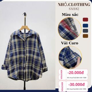 Áo sơ mi bigsize tay dài caro đơn giản khoác ngoài form rộng hottrend dễ phối đồ cho nàng 55 - 95 kg - SM182