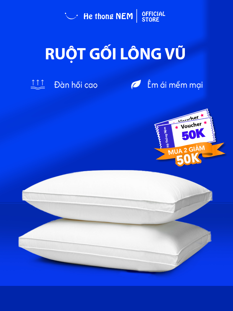 Ảnh Gối lông vũ khách sạn He thong NEM cao cấp Ruột gối nằm ngủ lông vũ 50x70 chuẩn khách sạn 5 sao cao cấp siêu êm ái 1
