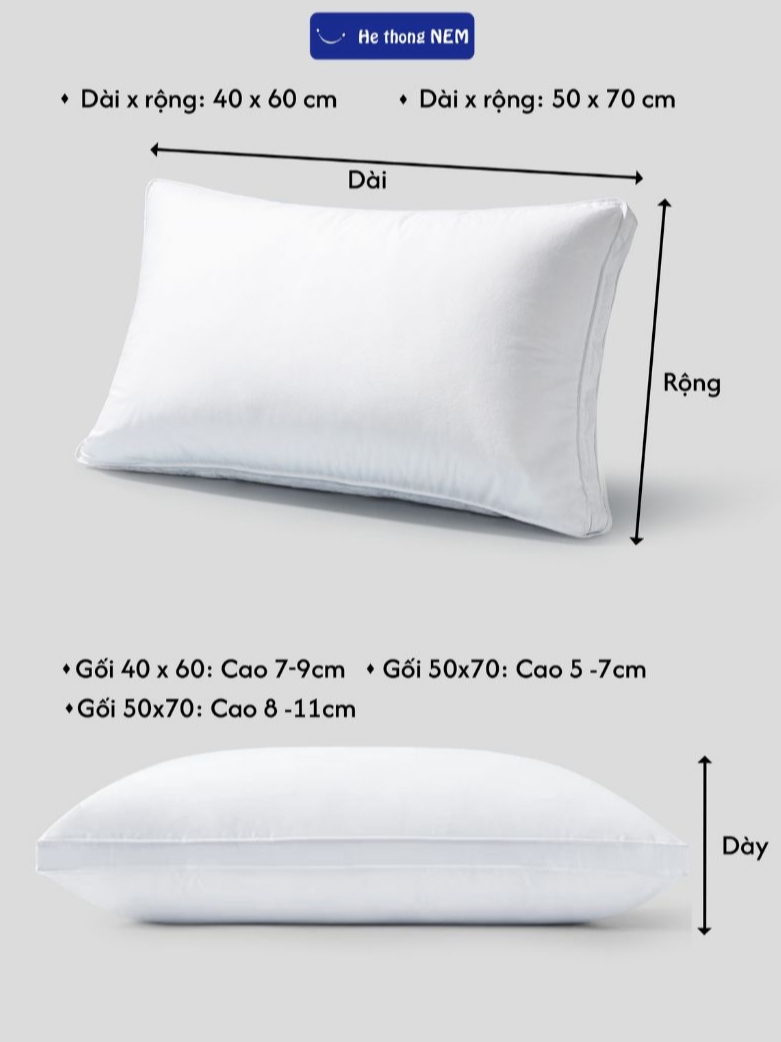 Ảnh Gối lông vũ khách sạn He thong NEM cao cấp Ruột gối nằm ngủ lông vũ 50x70 chuẩn khách sạn 5 sao cao cấp siêu êm ái 2