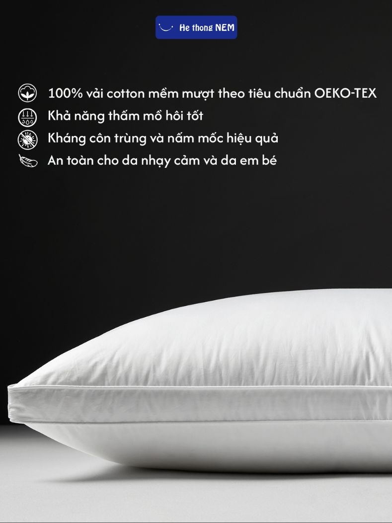 Ảnh Gối lông vũ khách sạn He thong NEM cao cấp Ruột gối nằm ngủ lông vũ 50x70 chuẩn khách sạn 5 sao cao cấp siêu êm ái 3
