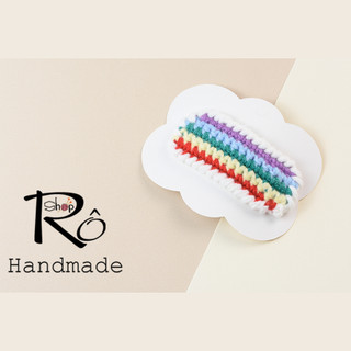 Kẹp tóc năm dòng kẻ cho nữ và bé gái xinh xắn 7cm |Cặp tóc bằng len Handmade |Shop Rô Handmade