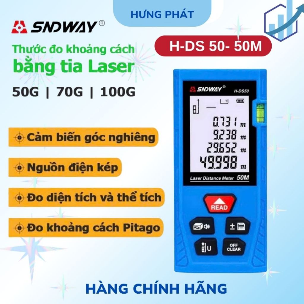 Thước đo khoảng cách SNDWAY tia Laser H-DS50- 50M màu xanh