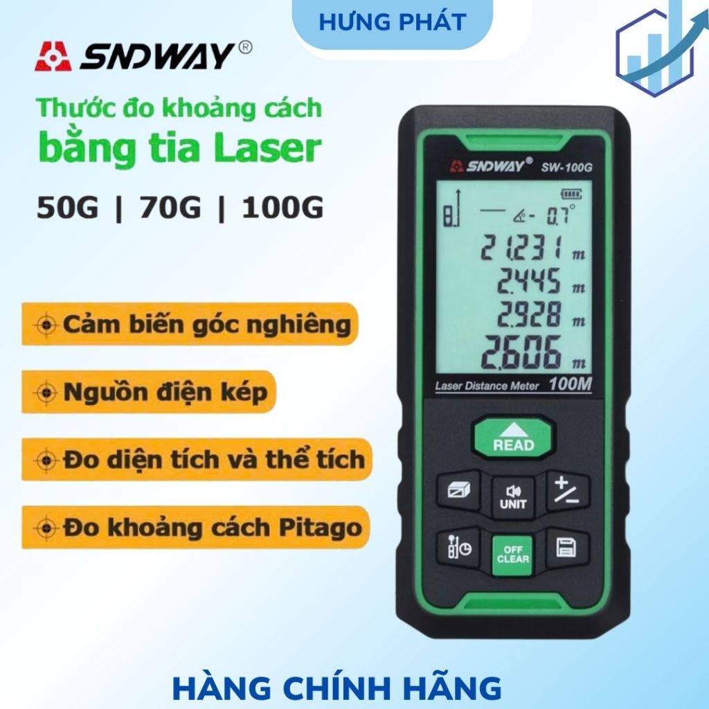 Thước đo khoảng cách SNDWAY tia Laser Xanh 50G /70G ( pin sạc)