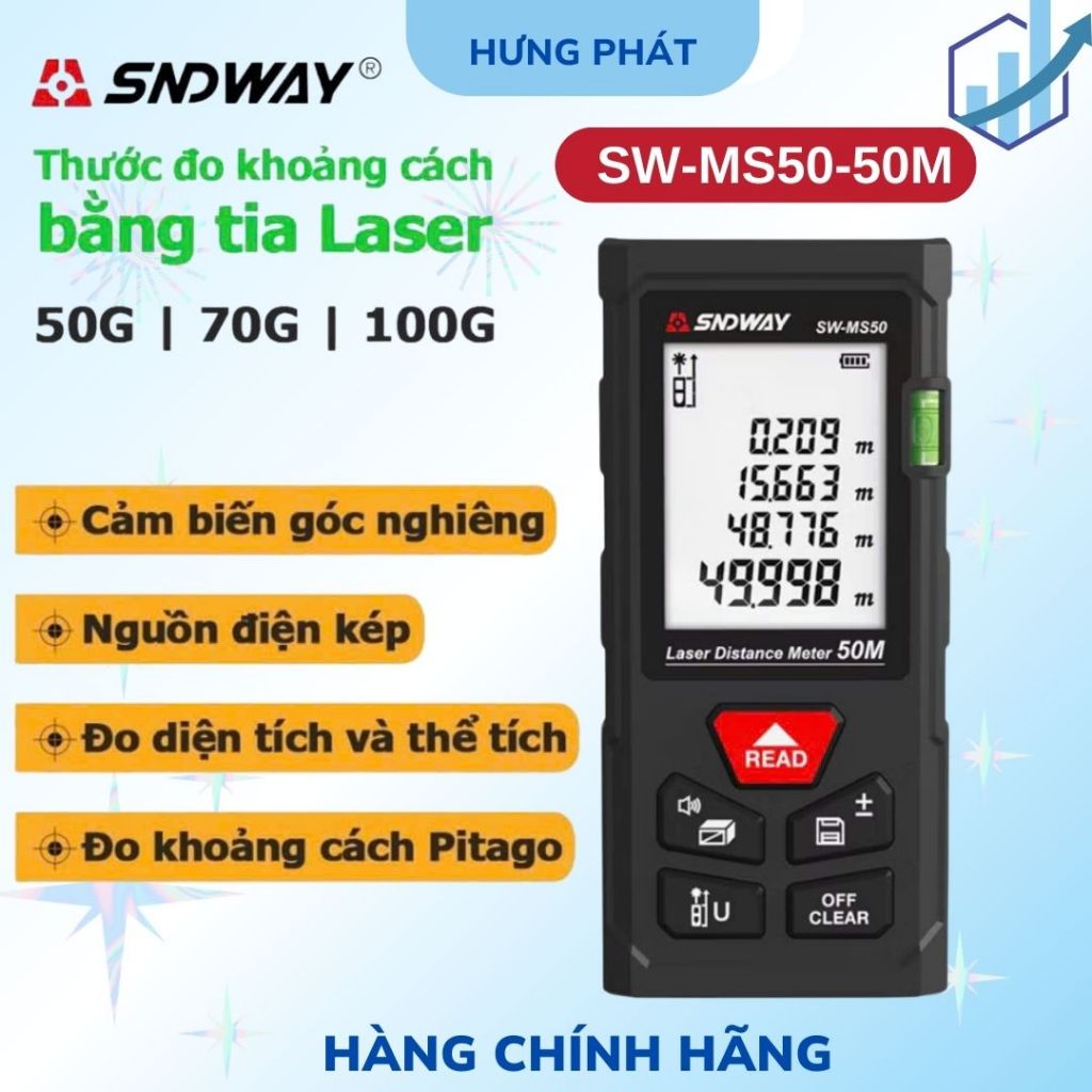 Máy Đo Khoảng Cách Laser SNDWAY 50M 70M 100M – Thước Đo Laser Điện Tử Chính Xác, Nhỏ Gọn